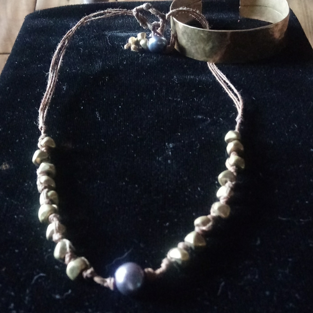 Chico's Fresh water Pearl & Brass Necklace Set